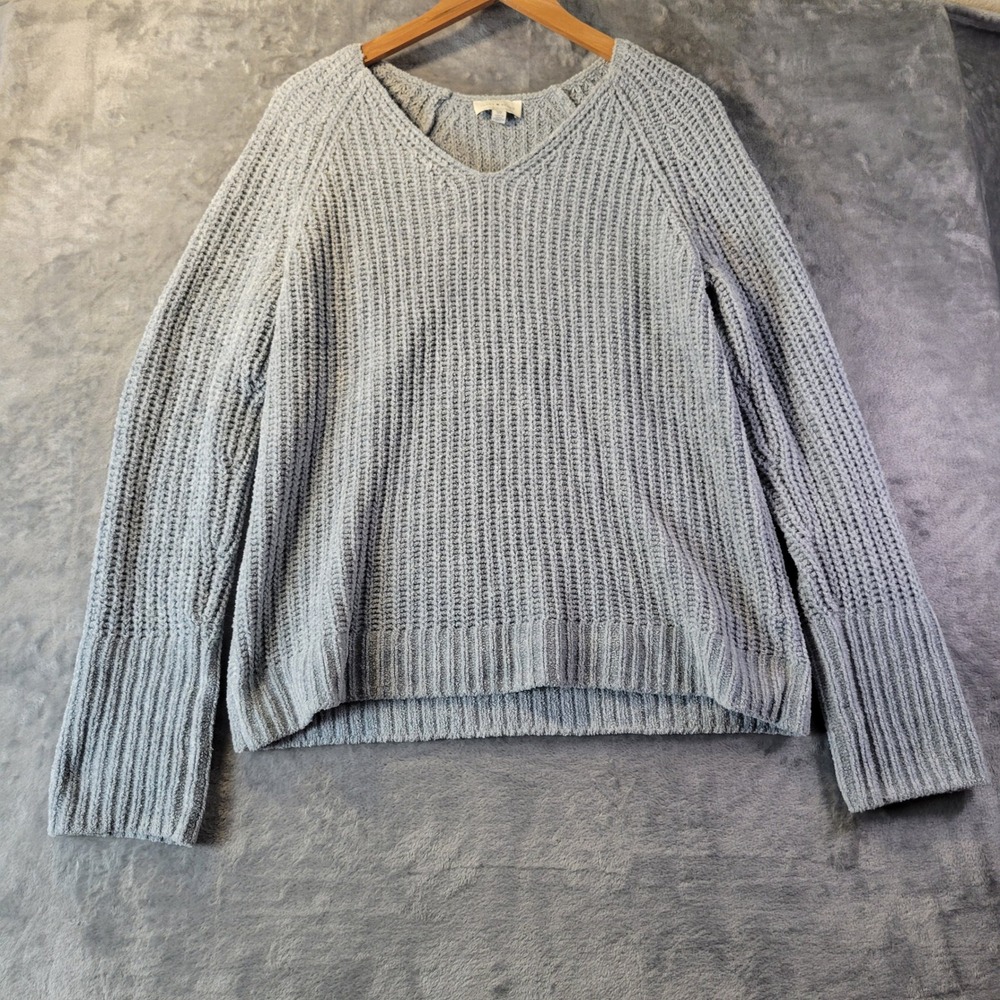 Lucky Brand Gray Chunky Knit V-Neck Sweater Womens‎ S/P Long Sleeve Textured